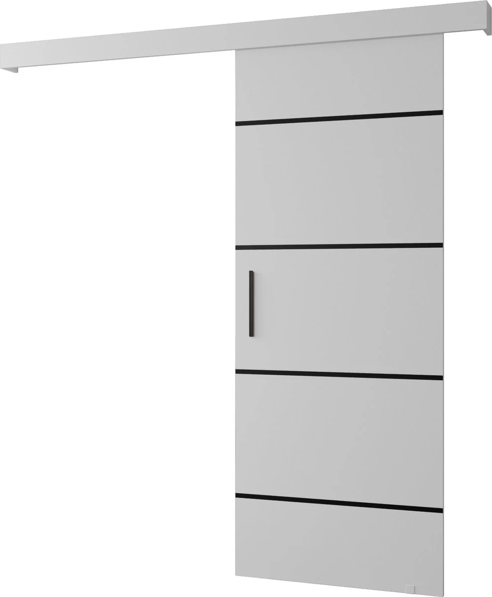 InspireMe - Système De Porte Coulissante Avec Rail - 90x204cm - AGRA IV - Wit Mat + Poignée Zwart 1 InspireMe - Système De Porte Coulissante Avec Rail - 90x204cm - AGRA IV - Wit Mat + Poignée Zwart