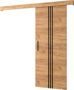 InspireMe - Système De Porte Coulissante Avec Rail - 90x204cm - AGRA V - Chêne Doré + Cadre Chêne Doré + Poignée Zwart Avec Système Soft-Close