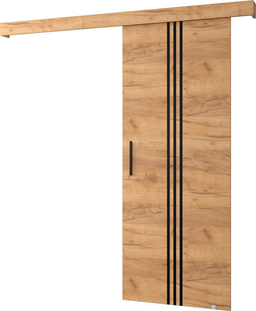InspireMe - Système De Porte Coulissante Avec Rail - 90x204cm - AGRA V - Chêne Doré + Cadre Chêne Doré + Poignée Zwart Avec Système Soft-Close 1 InspireMe - Système De Porte Coulissante Avec Rail - 90x204cm - AGRA V - Chêne Doré + Cadre Chêne Doré + Poignée Zwart Avec Système Soft-Close