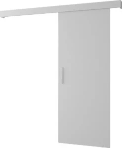 InspireMe - Système De Porte Coulissante Avec Rail - 90x204cm - AGRA I - Wit Mat + Poignée Argent