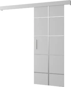 InspireMe - Système De Porte Coulissante Avec Rail - 90x204cm - AGRA III - Wit Mat + Cadre Wit + Poignée Argent