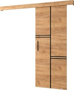 InspireMe - Système De Porte Coulissante Avec Rail - 90x204cm - AGRA VIII - Chêne Doré + Cadre Chêne Doré + Poignée Zwart Avec Système Soft-Close