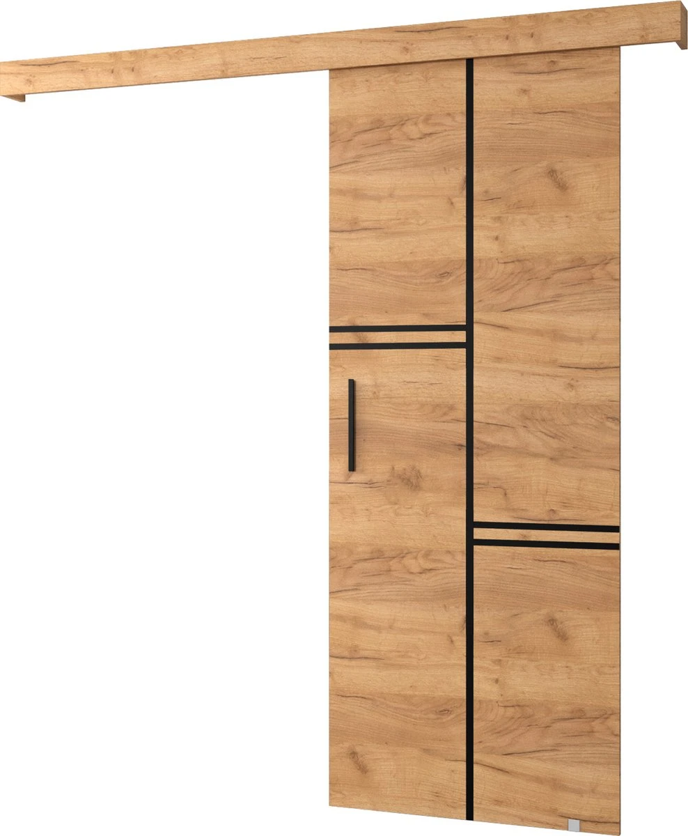 InspireMe - Système De Porte Coulissante Avec Rail - 90x204cm - AGRA VIII - Chêne Doré + Cadre Chêne Doré + Poignée Zwart Avec Système Soft-Close 1 InspireMe - Système De Porte Coulissante Avec Rail - 90x204cm - AGRA VIII - Chêne Doré + Cadre Chêne Doré + Poignée Zwart Avec Système Soft-Close