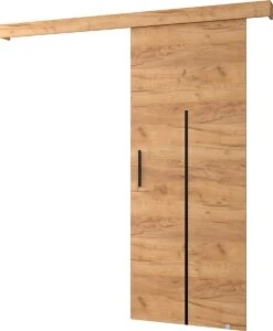 InspireMe - Système De Porte Coulissante Avec Rail - 90x204cm - AGRA X - Chêne Doré + Cadre Chêne Doré + Poignée Zwart Avec Système Soft-Close
