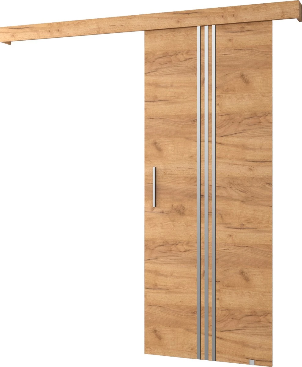 InspireMe - Système De Porte Coulissante Avec Rail - 90x204cm - AGRA V - Chêne Doré + Cadre Chêne Doré + Poignée Argent Avec Système Soft-Close 1 InspireMe - Système De Porte Coulissante Avec Rail - 90x204cm - AGRA V - Chêne Doré + Cadre Chêne Doré + Poignée Argent Avec Système Soft-Close