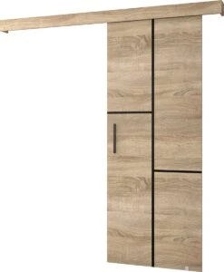 InspireMe - Système De Porte Coulissante Avec Rail - 90x204cm - AGRA VII - Chêne Sonoma + Cadre Chêne Sonoma + Poignée Zwart Avec Système Soft-Close