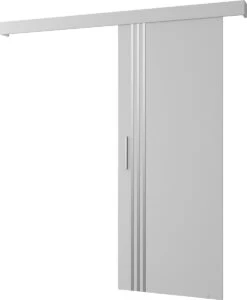 InspireMe - Système De Porte Coulissante Avec Rail - 90x204cm - AGRA VI - Wit Mat + Cadre Wit + Poignée Argent