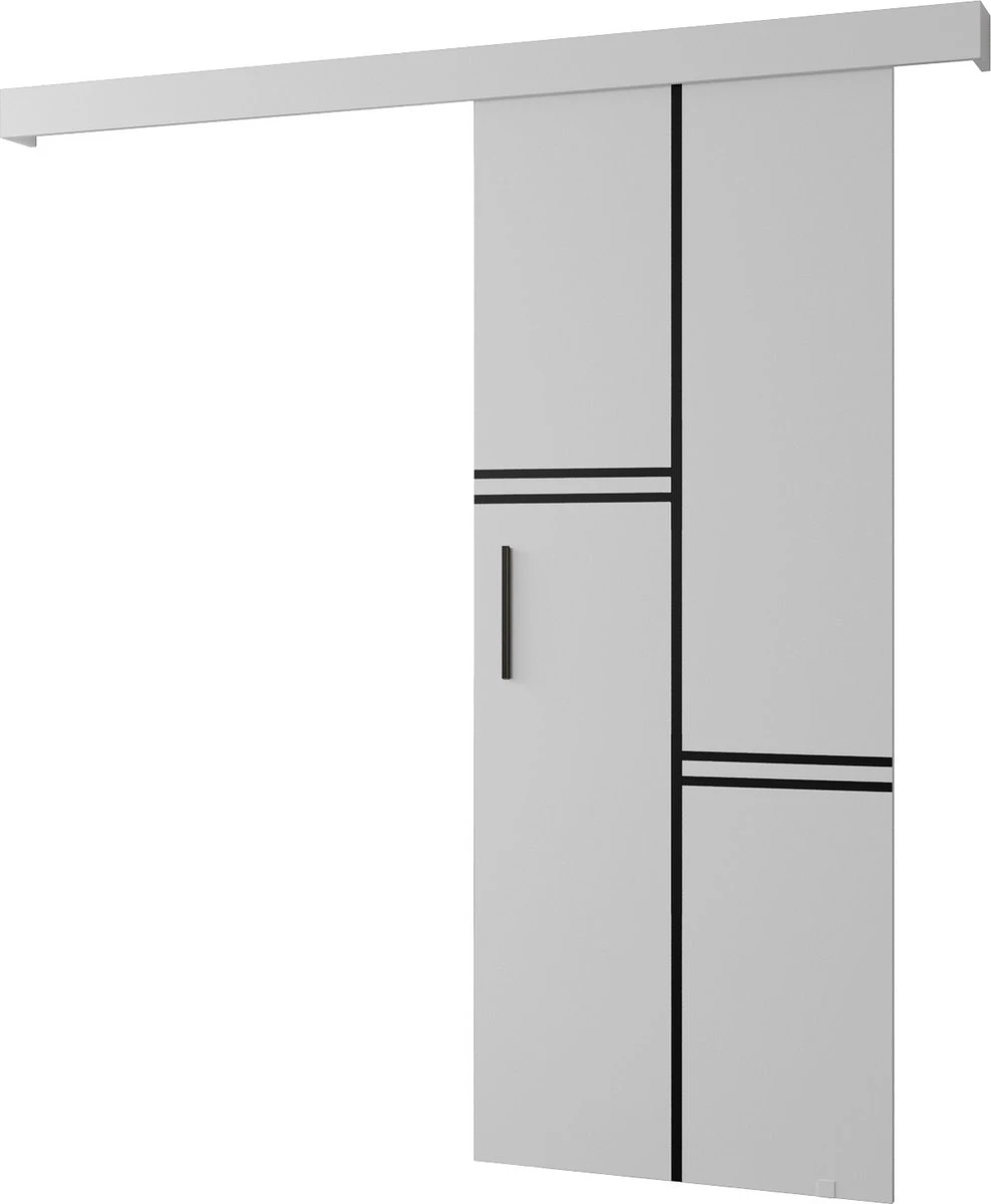 InspireMe - Système De Porte Coulissante Avec Rail - 90x204cm - AGRA VIII - Wit Mat + Cadre Zwart + Poignée Zwart Avec Système Soft-Close 1 InspireMe - Système De Porte Coulissante Avec Rail - 90x204cm - AGRA VIII - Wit Mat + Cadre Zwart + Poignée Zwart Avec Système Soft-Close