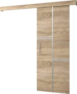 InspireMe - Système De Porte Coulissante Avec Rail - 90x204cm - AGRA VIII - Chêne Sonoma + Cadre Chêne Sonoma + Poignée Argent