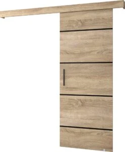 InspireMe - Système De Porte Coulissante Avec Rail - 90x204cm - AGRA IV - Chêne Sonoma + Cadre Chêne Sonoma + Poignée Zwart Avec Système Soft-Close