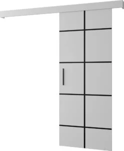 InspireMe - Système De Porte Coulissante Avec Rail - 90x204cm - AGRA III - Wit Mat + Cadre Zwart + Poignée Zwart Avec Système Soft-Close