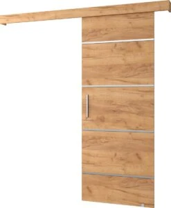 InspireMe - Système De Porte Coulissante Avec Rail - 90x204cm - AGRA IV - Chêne Doré + Cadre Chêne Doré + Poignée Argent Avec Système Soft-Close