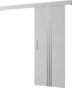 InspireMe - Système De Porte Coulissante Avec Rail - 90x204cm - AGRA V - Wit Mat + Cadre Wit + Poignée Argent