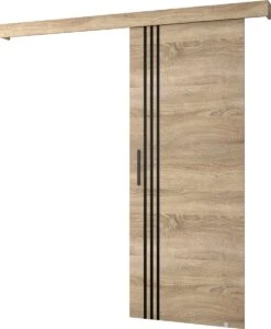 InspireMe - Système De Porte Coulissante Avec Rail - 90x204cm - AGRA VI - Chêne Sonoma + Cadre Chêne Sonoma + Poignée Zwart Avec Système Soft-Close