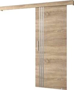InspireMe - Système De Porte Coulissante Avec Rail - 90x204cm - AGRA VI - Chêne Sonoma + Cadre Chêne Sonoma + Poignée Argent