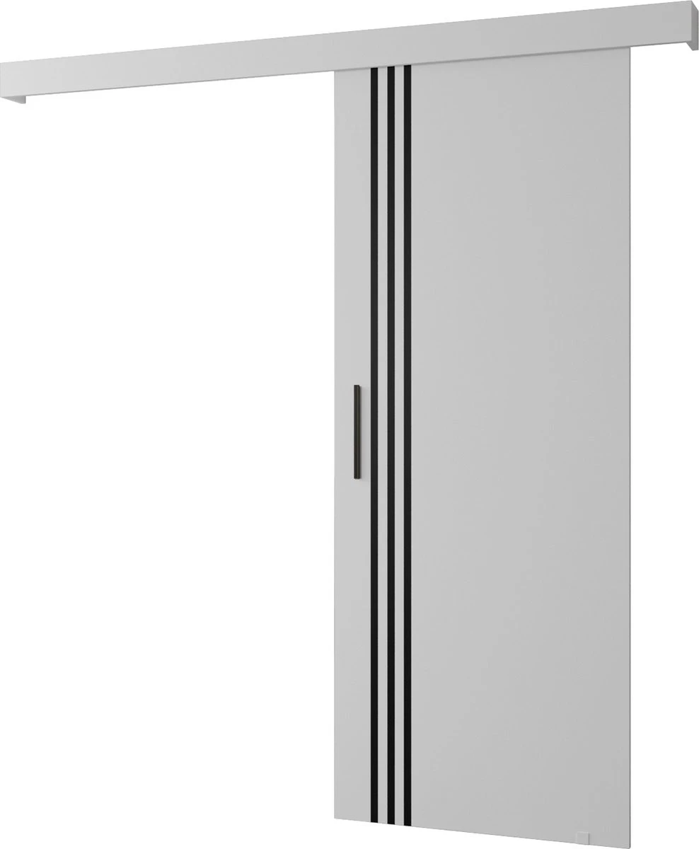 InspireMe - Système De Porte Coulissante Avec Rail - 90x204cm - AGRA VI - Wit Mat + Cadre Zwart + Poignée Zwart Avec Système Soft-Close 1 InspireMe - Système De Porte Coulissante Avec Rail - 90x204cm - AGRA VI - Wit Mat + Cadre Zwart + Poignée Zwart Avec Système Soft-Close