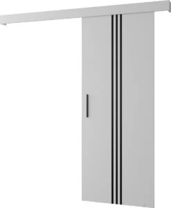 InspireMe - Système De Porte Coulissante Avec Rail - 90x204cm - AGRA V - Wit Mat + Cadre Zwart + Poignée Zwart Avec Système Soft-Close