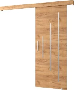 InspireMe - Système De Porte Coulissante Avec Rail - 90x204cm - AGRA Y - Chêne Doré + Cadre Chêne Doré + Poignée Argent Avec Système Soft-Close