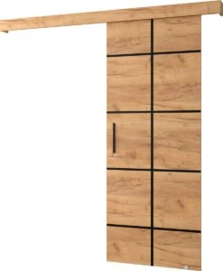 InspireMe - Système De Porte Coulissante Avec Rail - 90x204cm - AGRA III - Chêne Doré + Cadre Chêne Doré + Poignée Zwart Avec Système Soft-Close