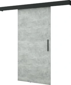 InspireMe - Système De Porte Coulissante Avec Rail - 90x204cm - POGO I - Béton + Cadre Zwart + Poignée Zwart