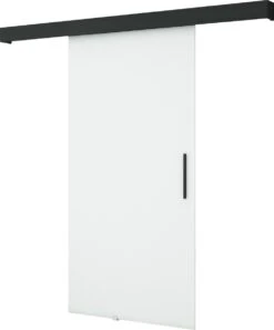 InspireMe - Système De Porte Coulissante Avec Rail - 90x204cm - POGO I - Wit Mat + Cadre Zwart + Poignée Zwart