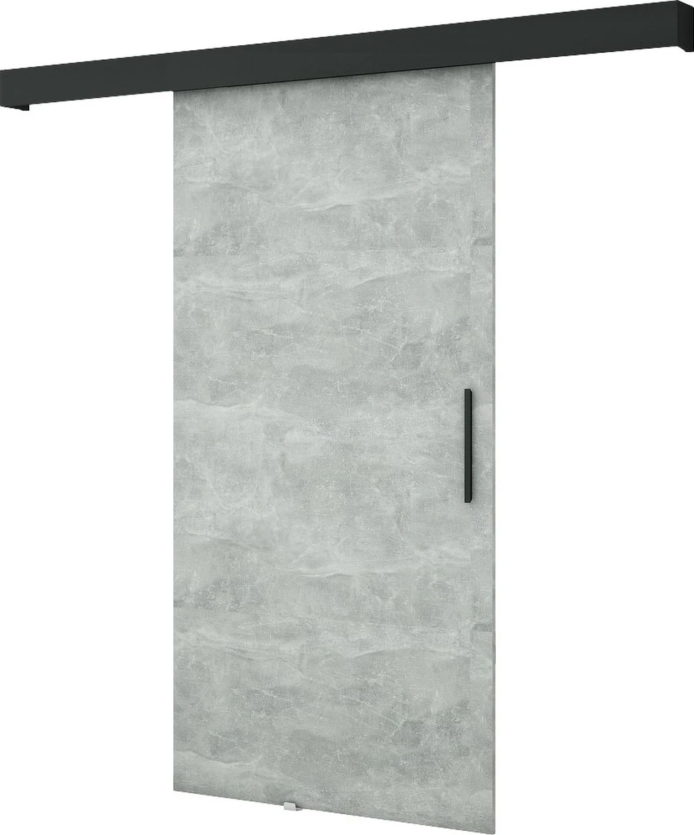InspireMe - Système De Porte Coulissante Avec Rail - 90x204cm - POGO I - Béton + Cadre Zwart + Poignée Zwart Avec Système Soft-Close 1 InspireMe - Système De Porte Coulissante Avec Rail - 90x204cm - POGO I - Béton + Cadre Zwart + Poignée Zwart Avec Système Soft-Close